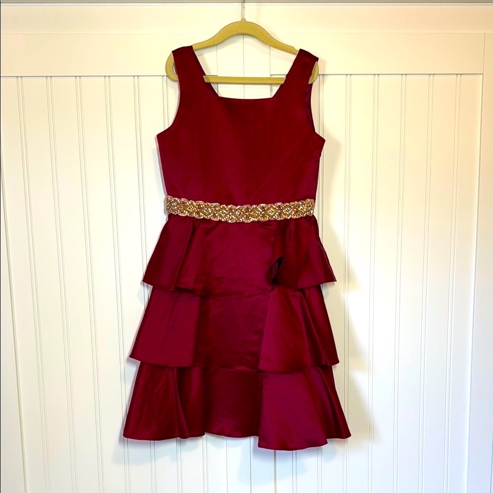 Elegant Burgundy Kids Dress with Gold Accents